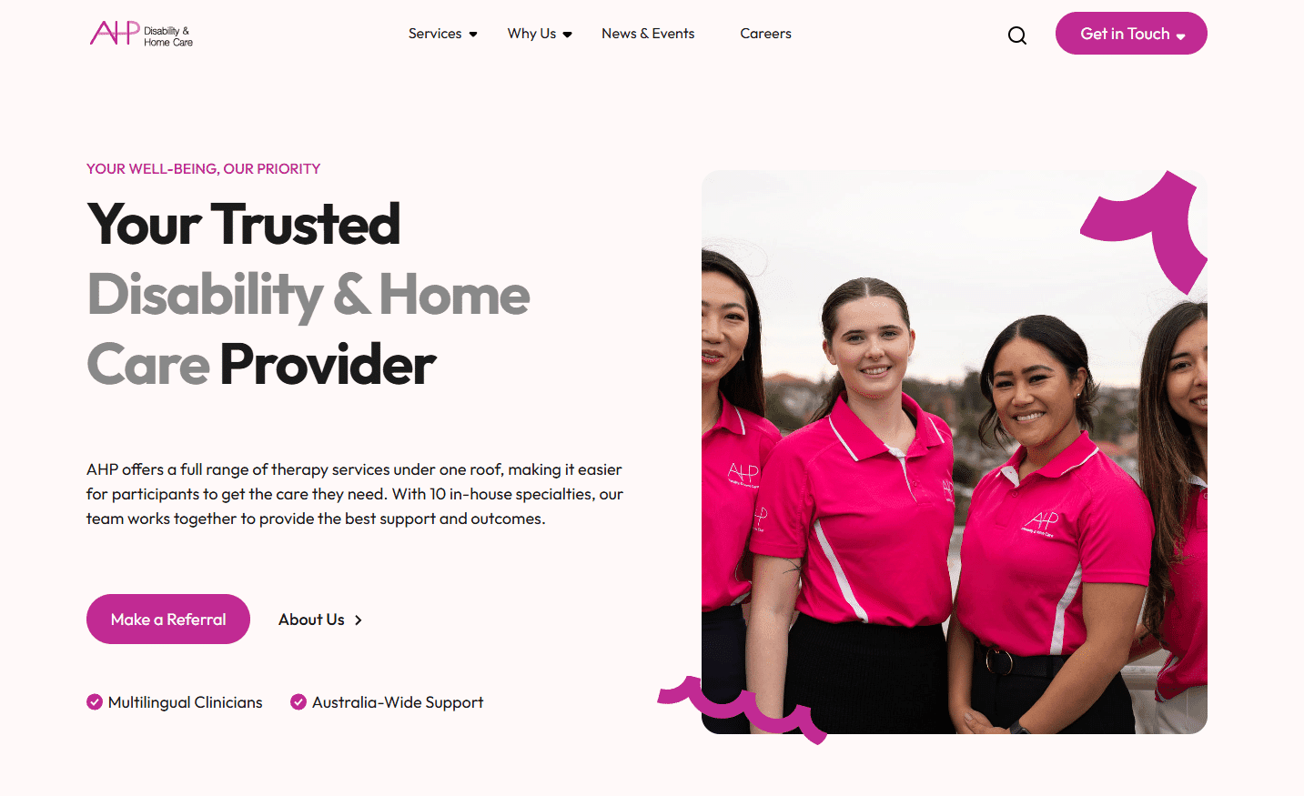 AHP Disability & Home Care website
